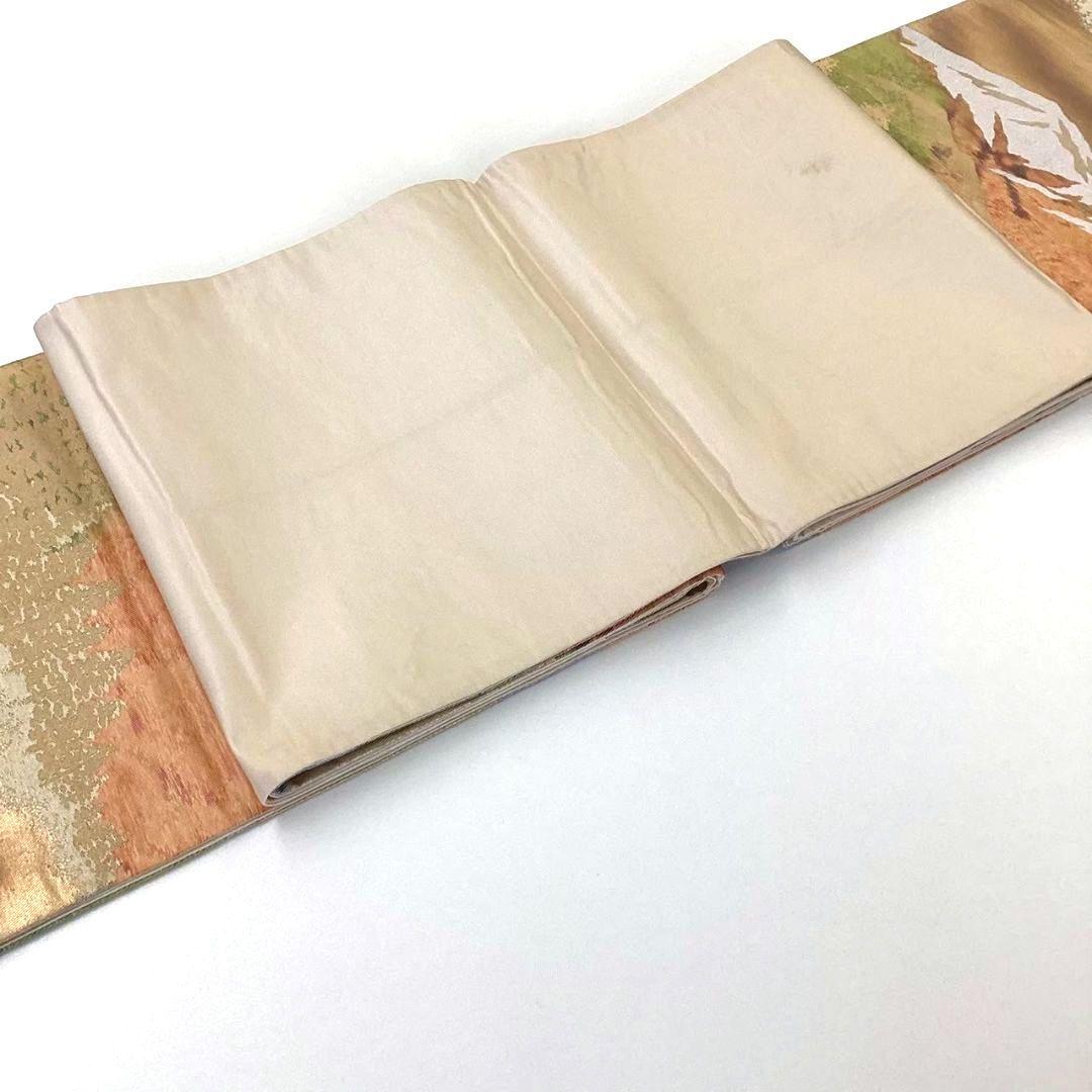 4747# Japanese Vintage Fukuro Obi Belt Kimono Fabric Silk Traditional Gold