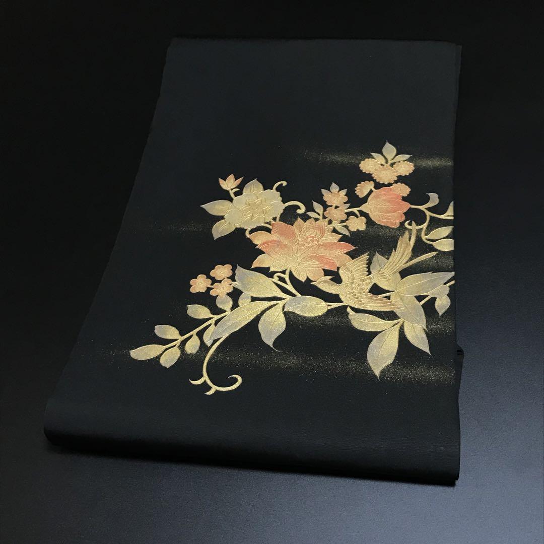 4346# Japanese Vintage Nagoya Obi Belt Kimono Fabric Silk Traditional Black