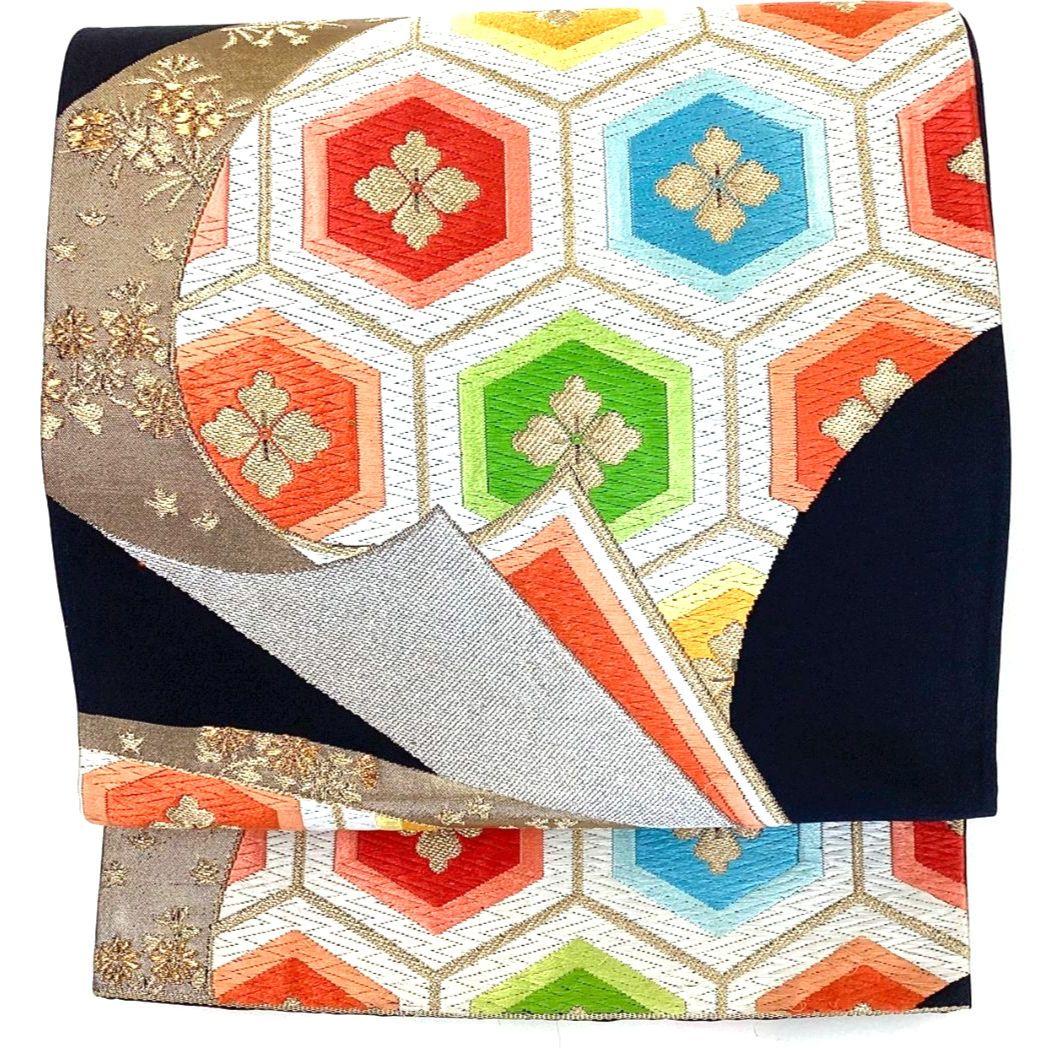 4244# Japanese Vintage Fukuro Obi Belt Kimono Fabric Silk Traditional Embroidery