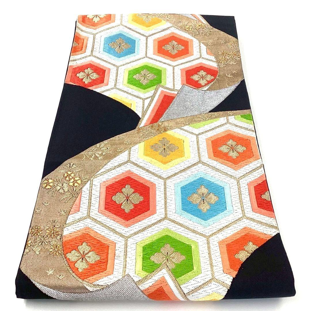 4244# Japanese Vintage Fukuro Obi Belt Kimono Fabric Silk Traditional Embroidery