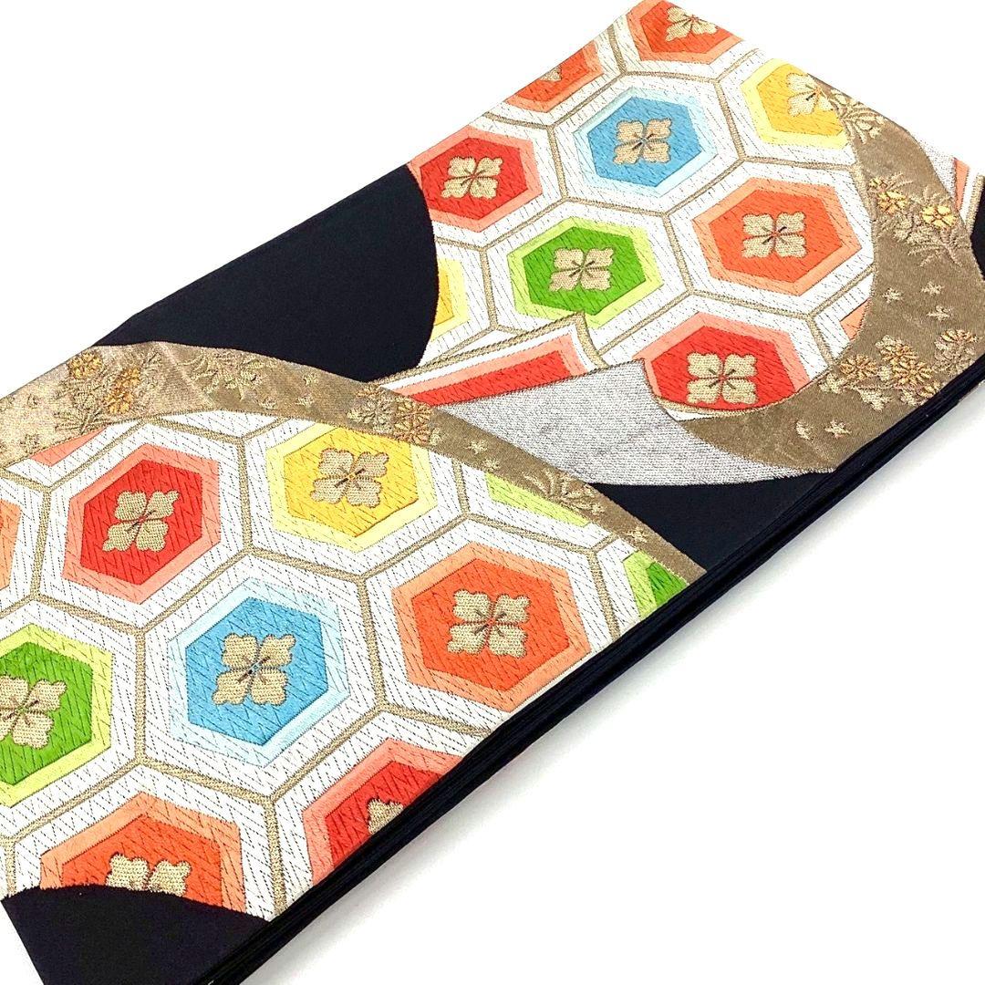 4244# Japanese Vintage Fukuro Obi Belt Kimono Fabric Silk Traditional Embroidery