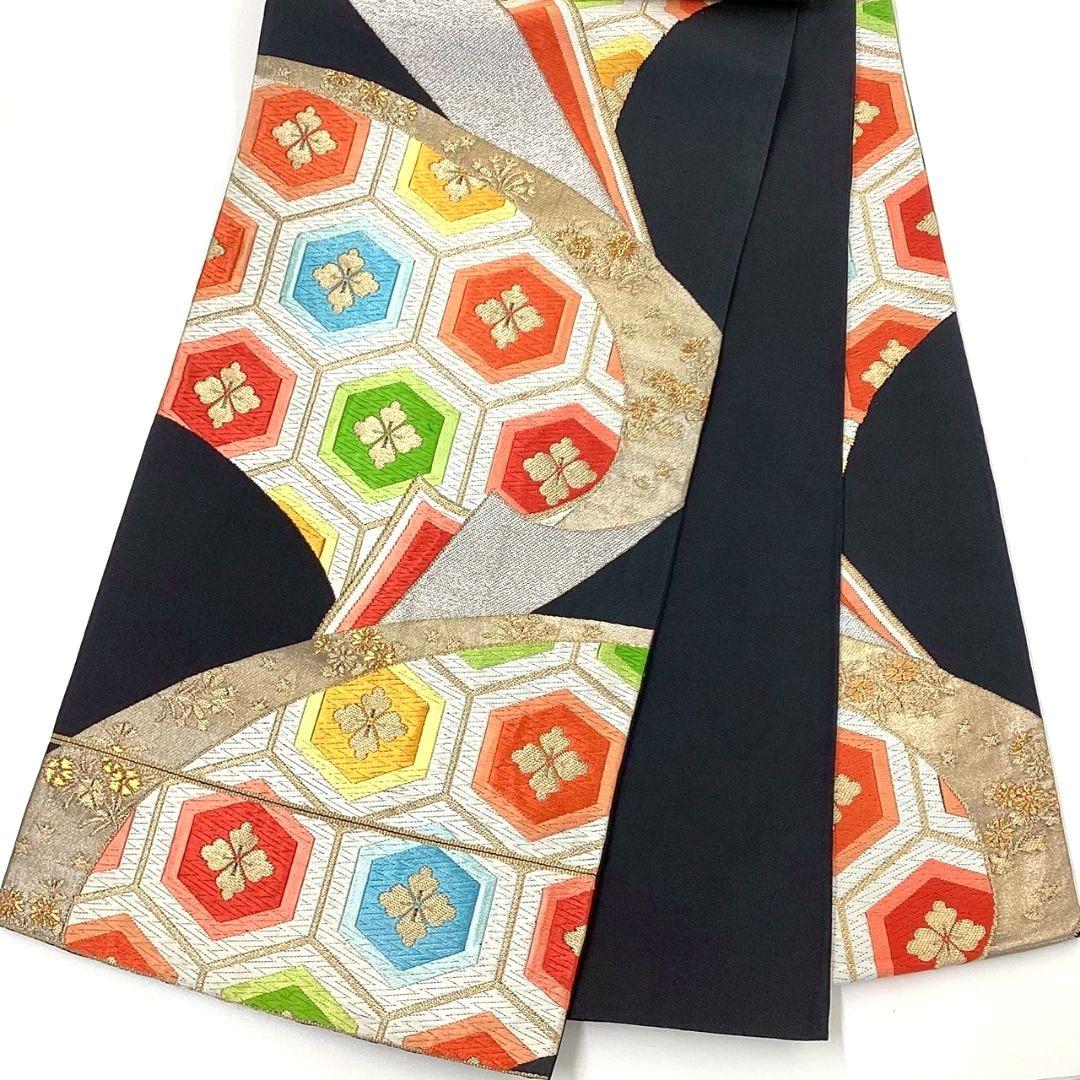 4244# Japanese Vintage Fukuro Obi Belt Kimono Fabric Silk Traditional Embroidery