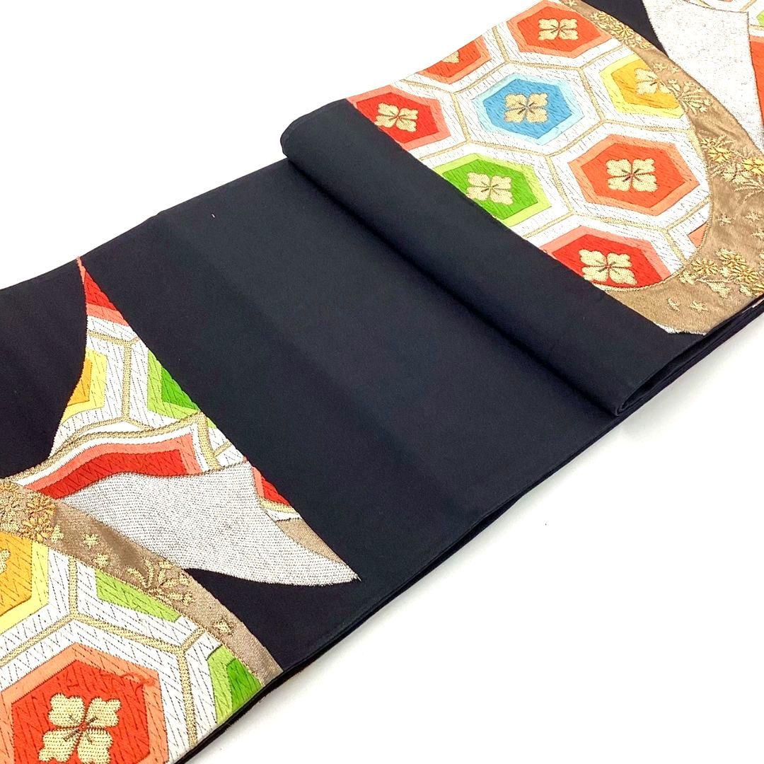 4244# Japanese Vintage Fukuro Obi Belt Kimono Fabric Silk Traditional Embroidery