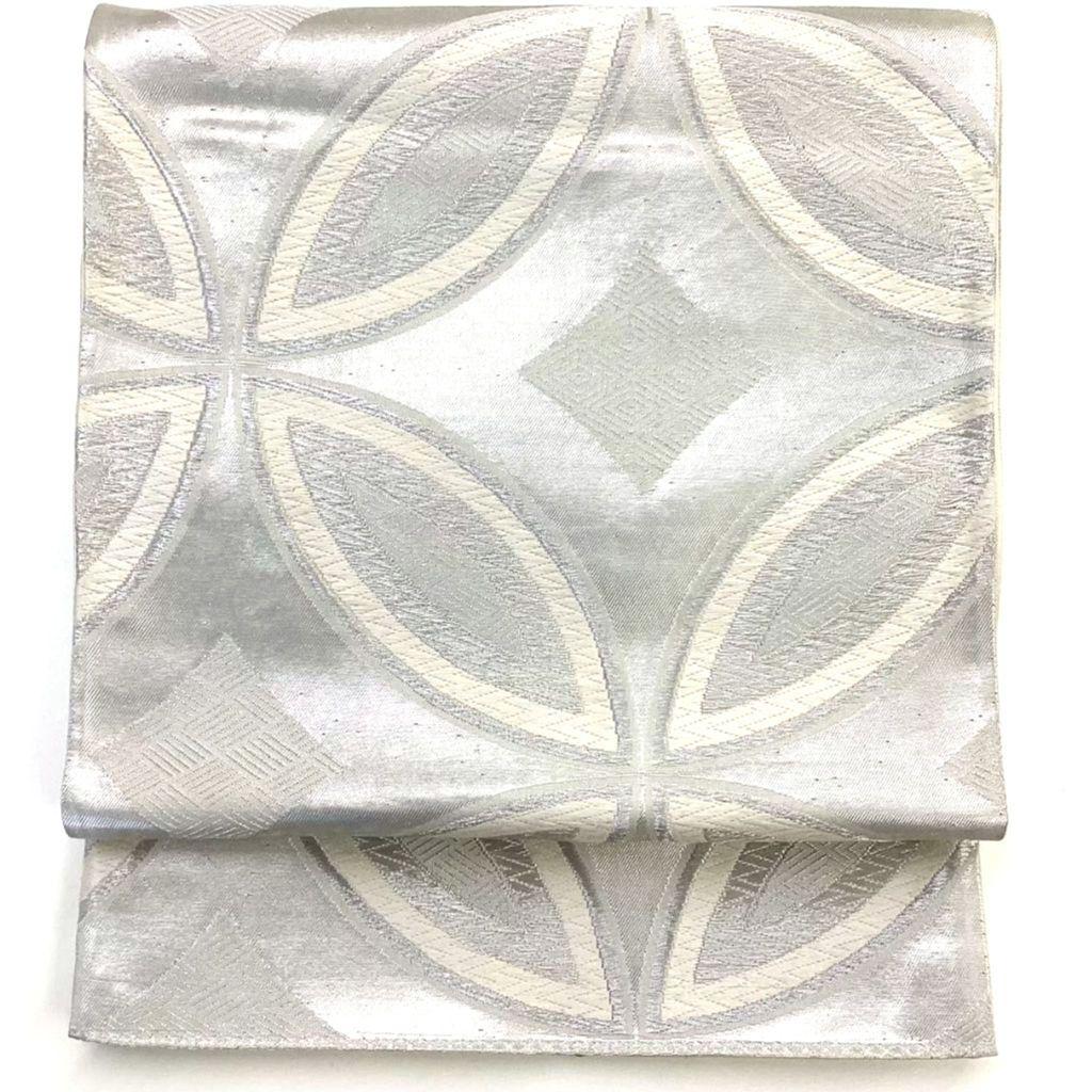 4723# Japanese Vintage Fukuro Obi Belt Kimono Fabric Silk Traditional Silver