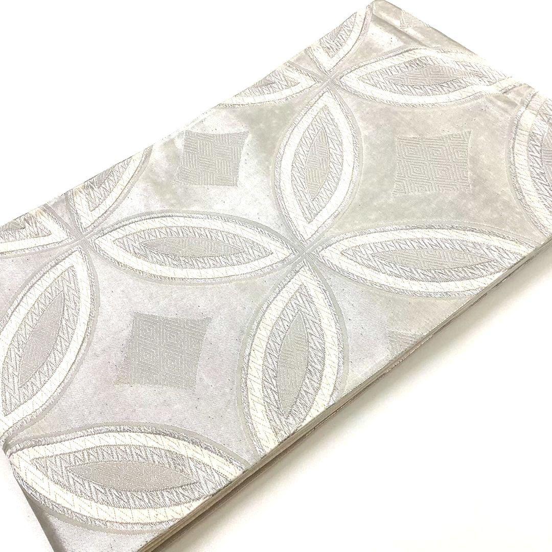 4723# Japanese Vintage Fukuro Obi Belt Kimono Fabric Silk Traditional Silver
