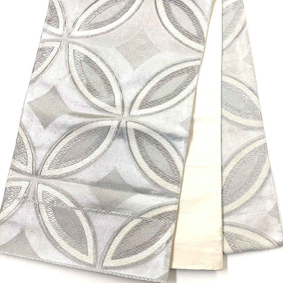 4723# Japanese Vintage Fukuro Obi Belt Kimono Fabric Silk Traditional Silver
