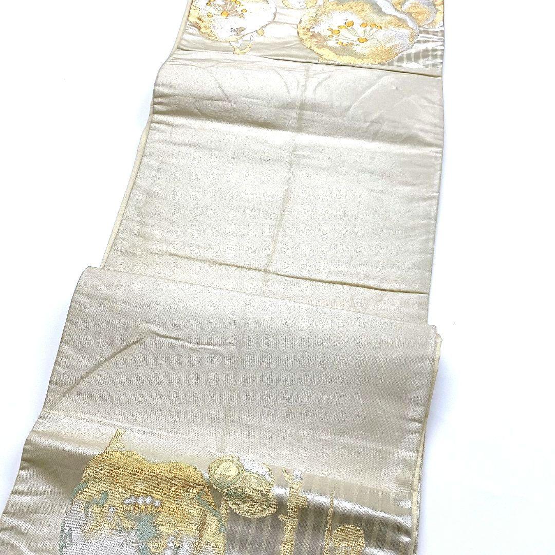 4140# Japanese Vintage Fukuro Obi Belt Kimono Fabric Silk Traditional Gold