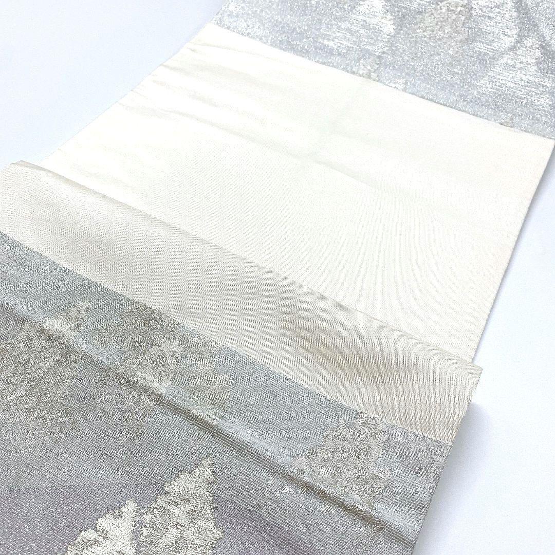 5084# Japanese Vintage Fukuro Obi Belt Kimono Fabric Silk Traditional Silver