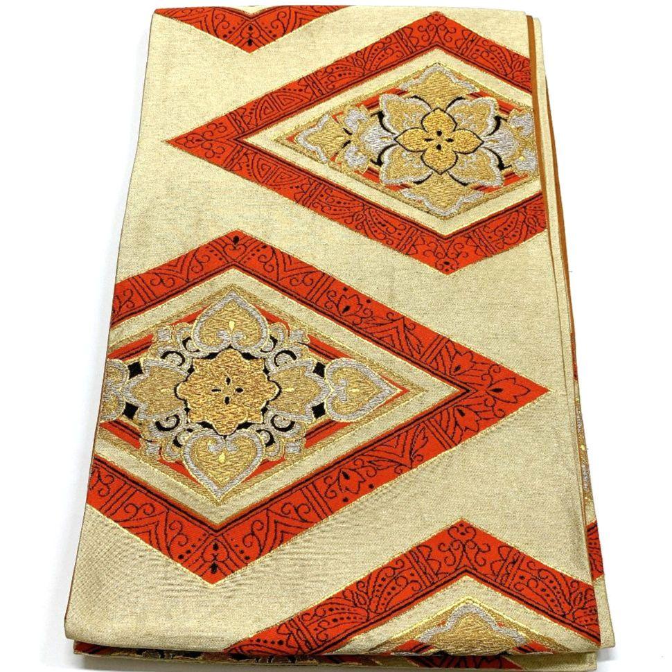 4076# Japanese Vintage Fukuro Obi Belt Kimono Fabric Silk Traditional Gold