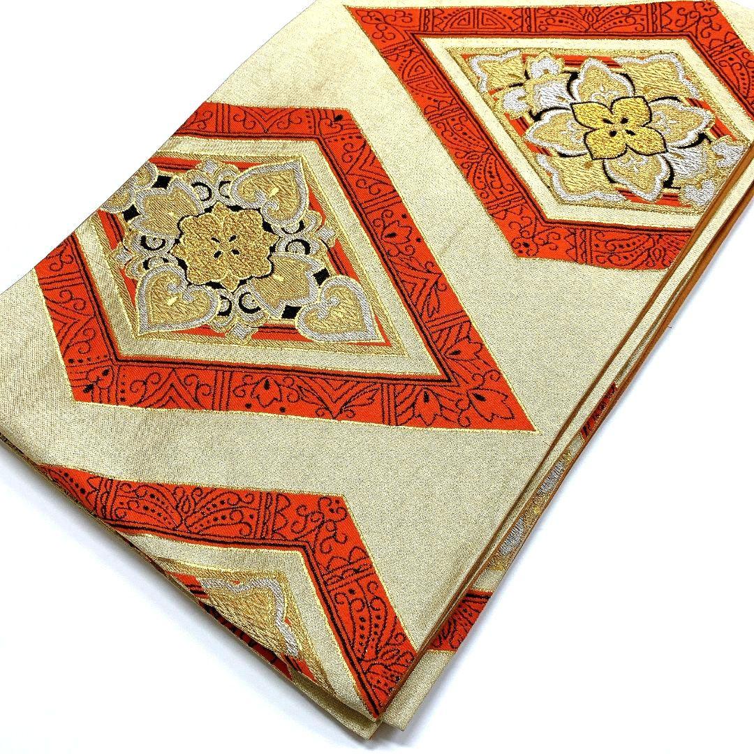 4076# Japanese Vintage Fukuro Obi Belt Kimono Fabric Silk Traditional Gold