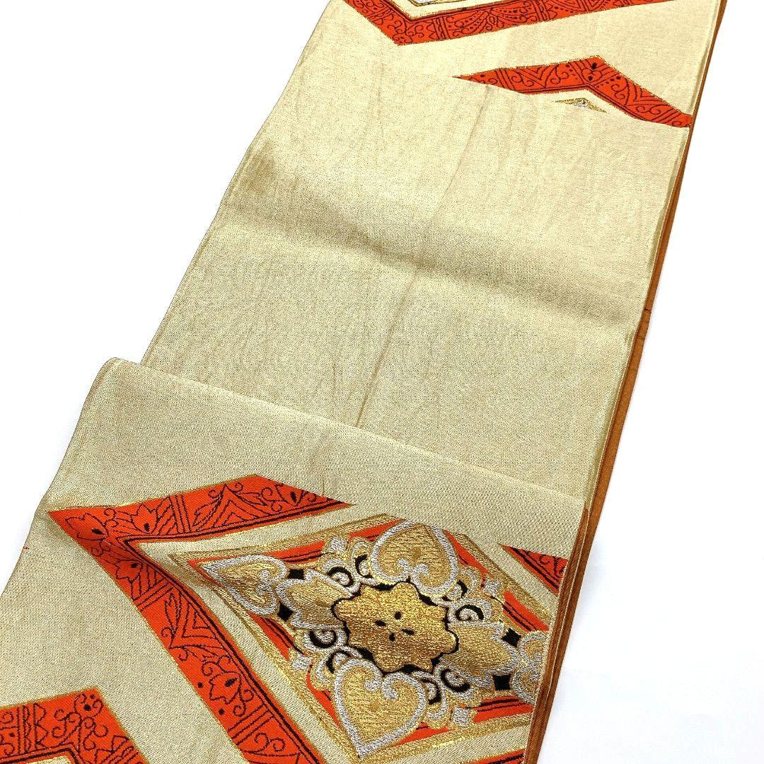 4076# Japanese Vintage Fukuro Obi Belt Kimono Fabric Silk Traditional Gold