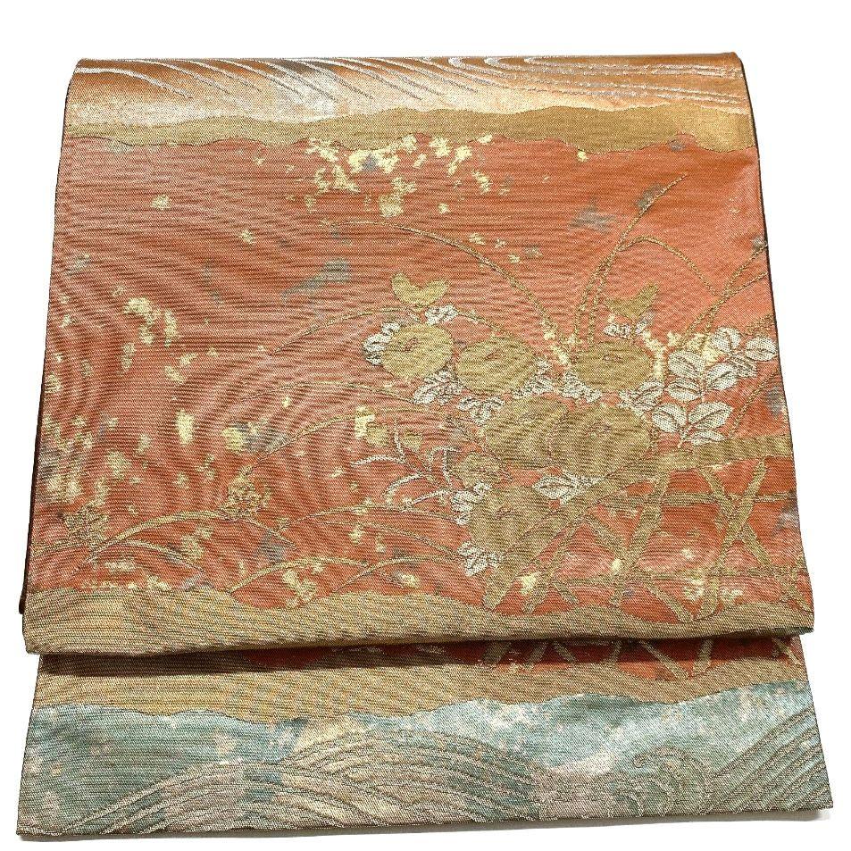 5064# Japanese Vintage Fukuro Obi Belt Kimono Fabric Silk Traditional