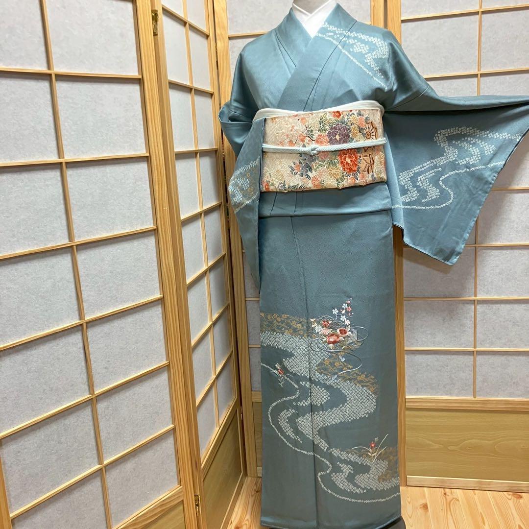 4358# Japanese Kimono Vintage Womens Silk Fabric Robe Kimono only sold Shibori