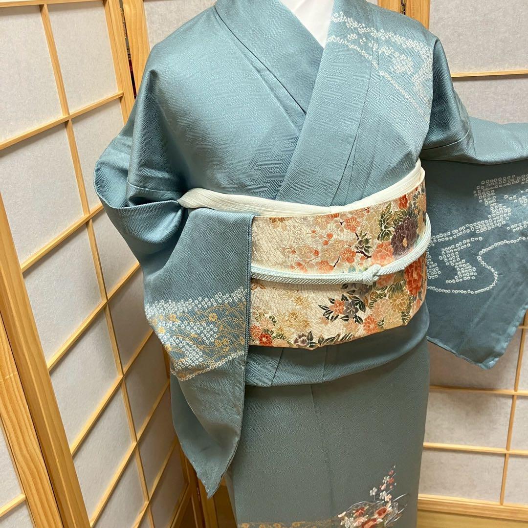 4358# Japanese Kimono Vintage Womens Silk Fabric Robe Kimono only sold Shibori
