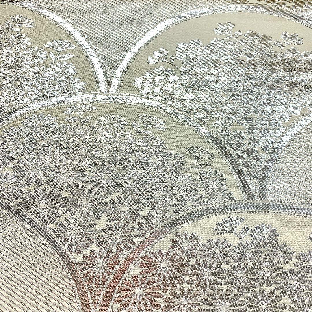 4533# Japanese Vintage Fukuro Obi Belt Kimono Fabric Silk Traditional Silver