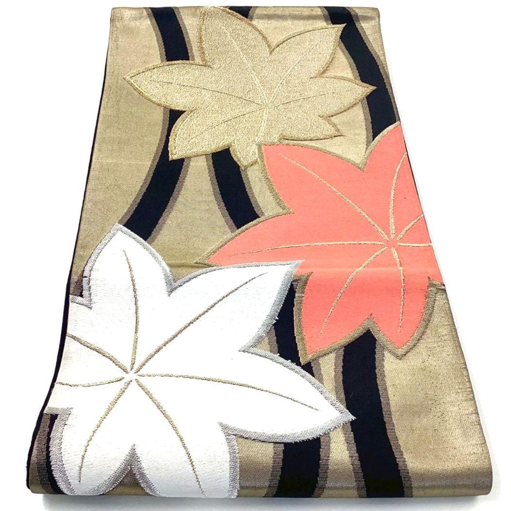 4780# Japanese Vintage Fukuro Obi Belt Kimono Fabric Silk Traditional Black