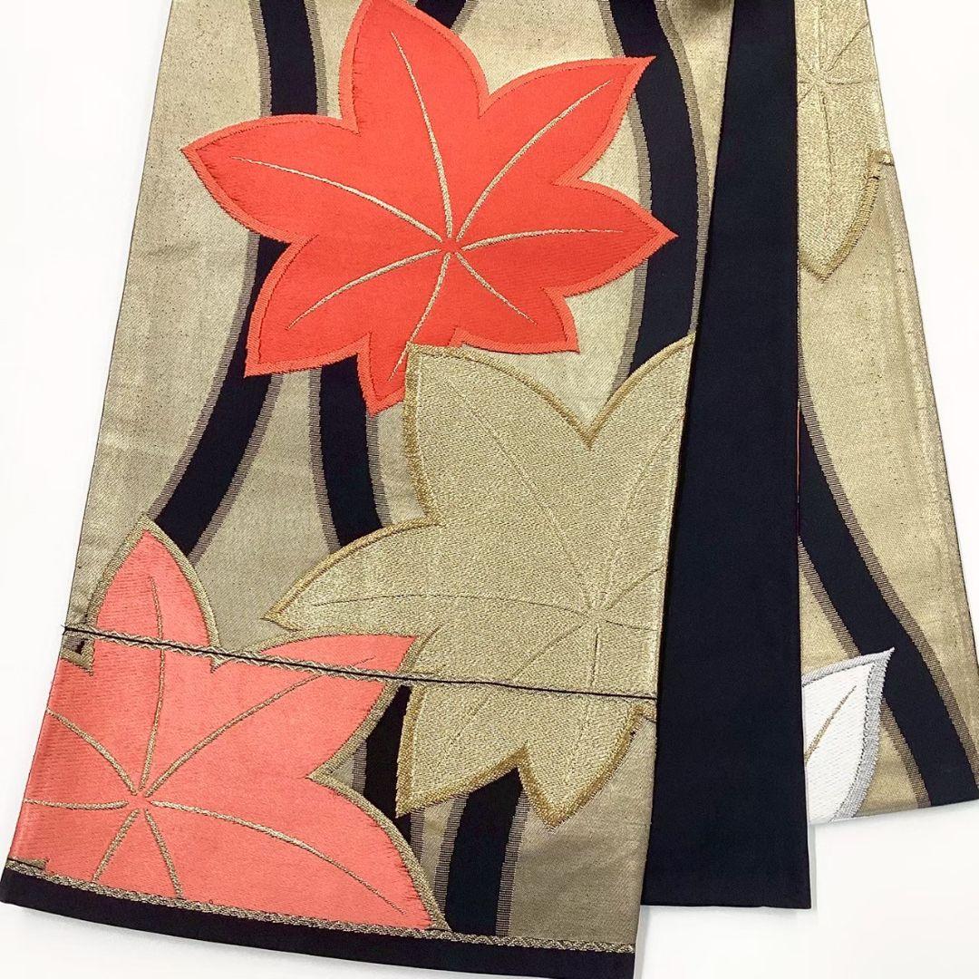 4780# Japanese Vintage Fukuro Obi Belt Kimono Fabric Silk Traditional Black