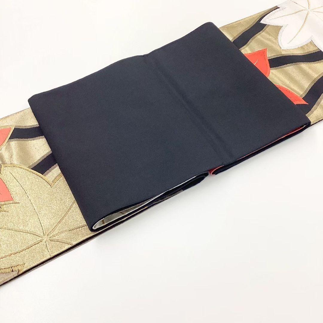 4780# Japanese Vintage Fukuro Obi Belt Kimono Fabric Silk Traditional Black