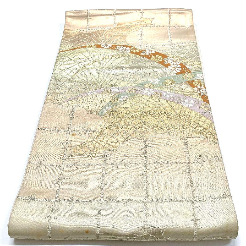 4148# Japanese Vintage Fukuro Obi Belt Kimono Fabric Silk Traditional Gold