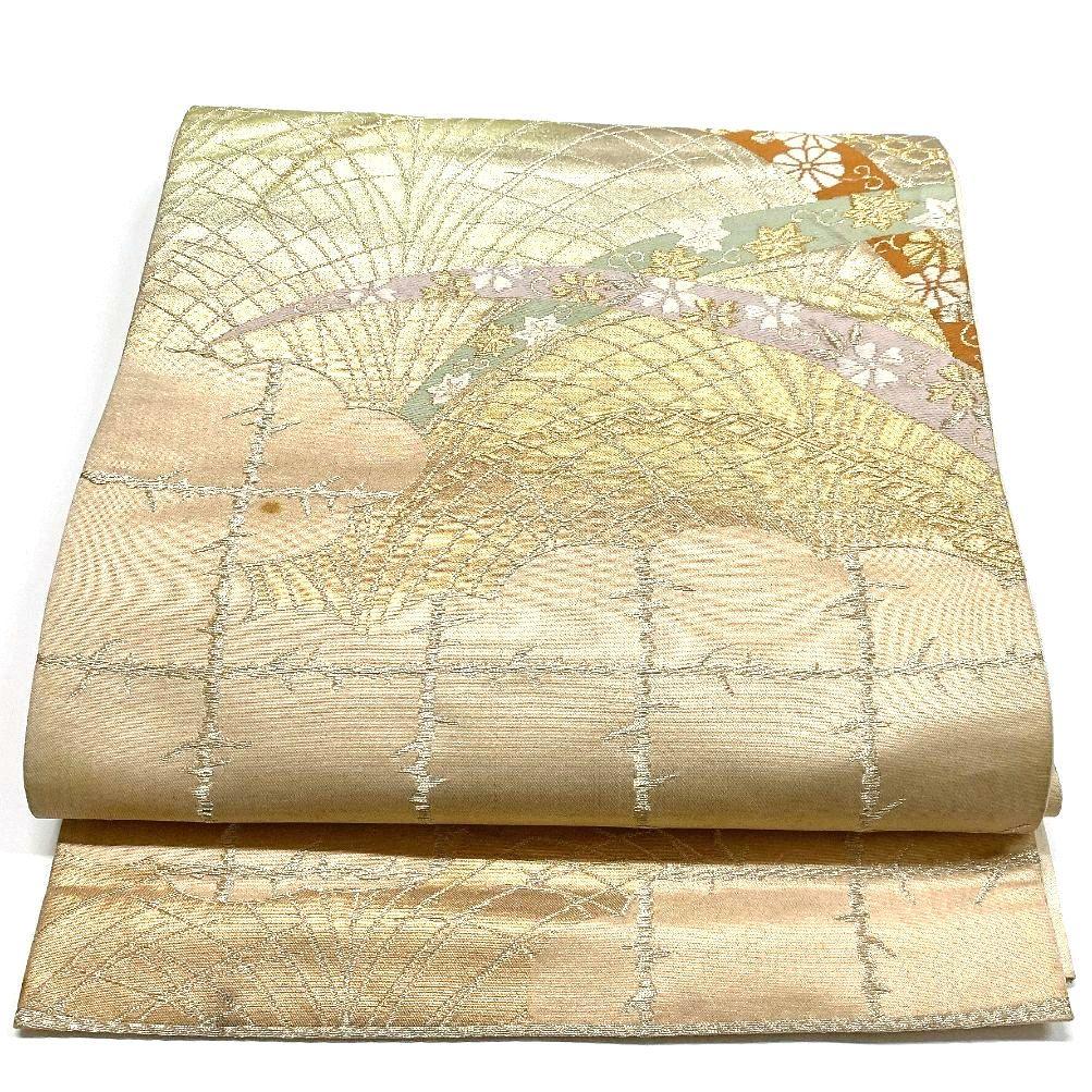 4148# Japanese Vintage Fukuro Obi Belt Kimono Fabric Silk Traditional Gold