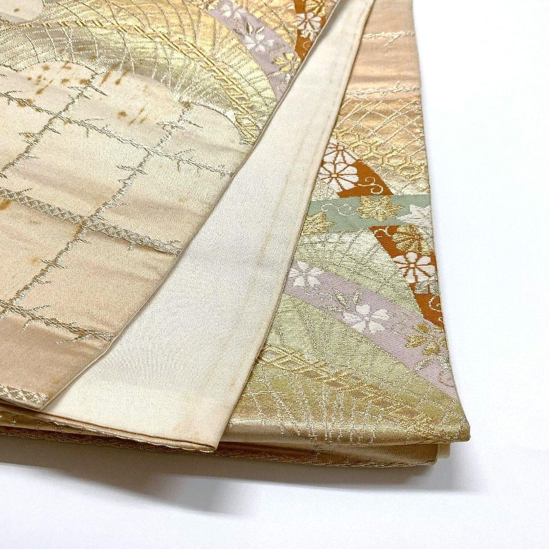 4148# Japanese Vintage Fukuro Obi Belt Kimono Fabric Silk Traditional Gold