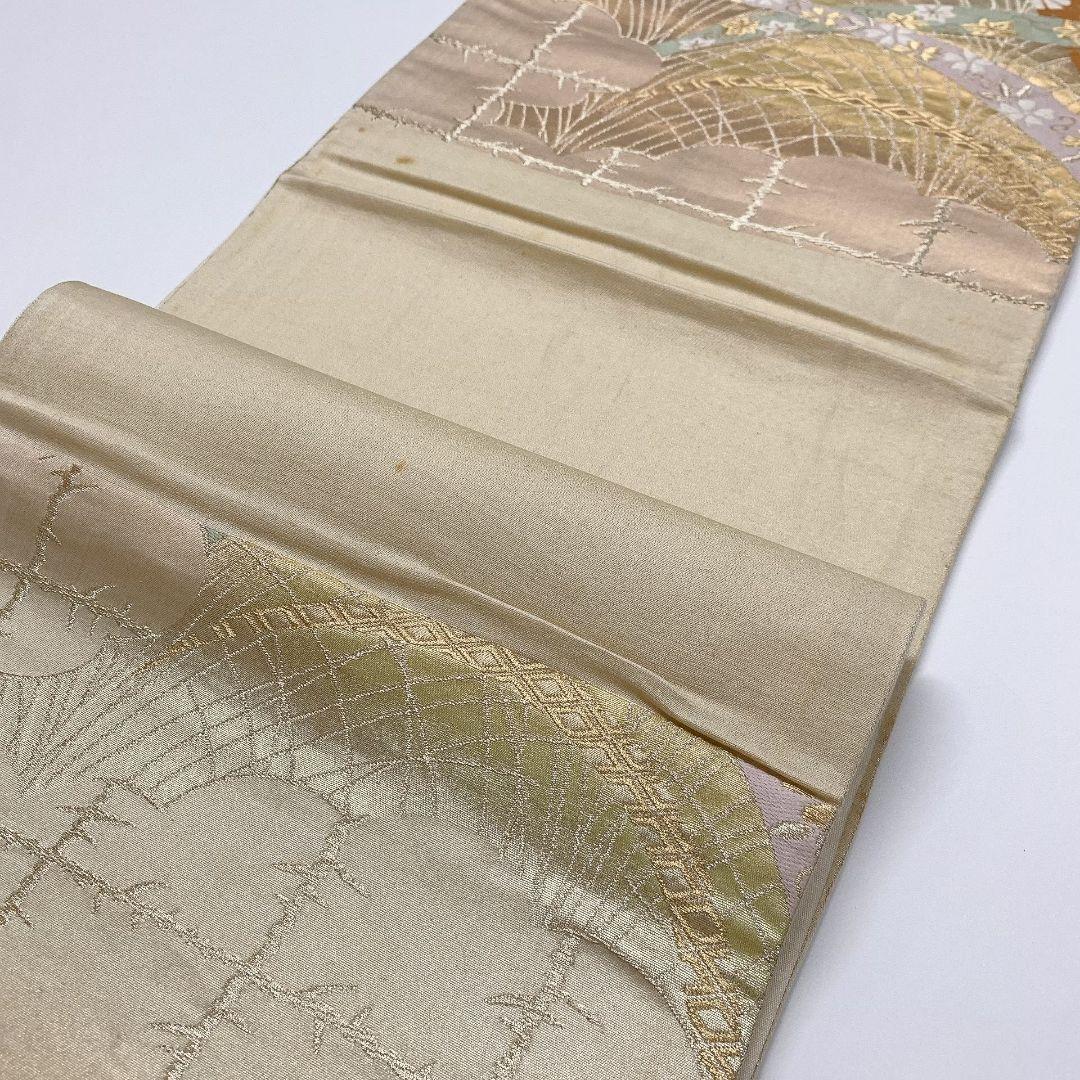 4148# Japanese Vintage Fukuro Obi Belt Kimono Fabric Silk Traditional Gold