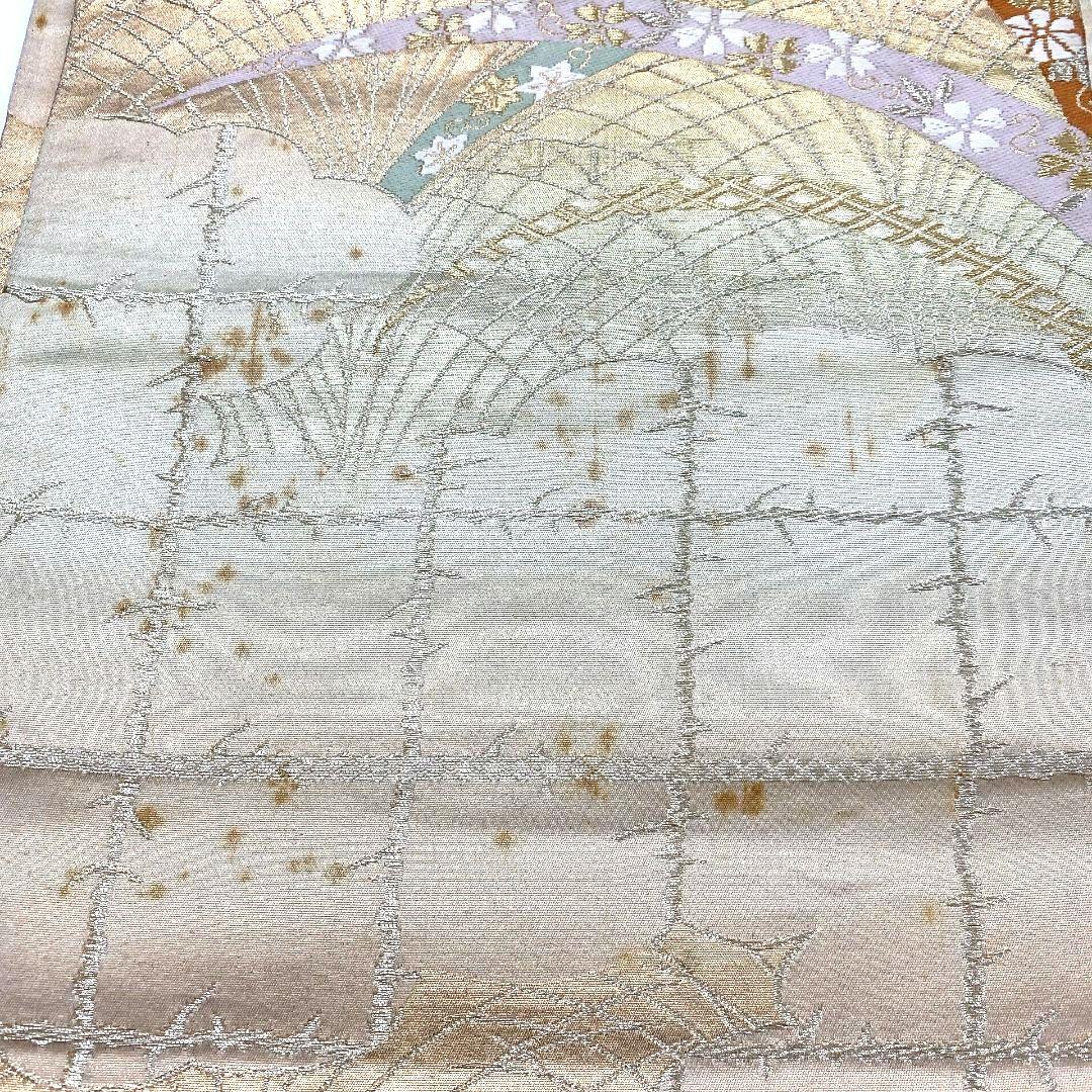 4148# Japanese Vintage Fukuro Obi Belt Kimono Fabric Silk Traditional Gold