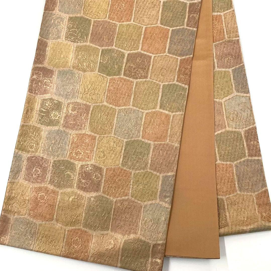 4719# Japanese Vintage Fukuro Obi Belt Kimono Fabric Silk Traditional Gold