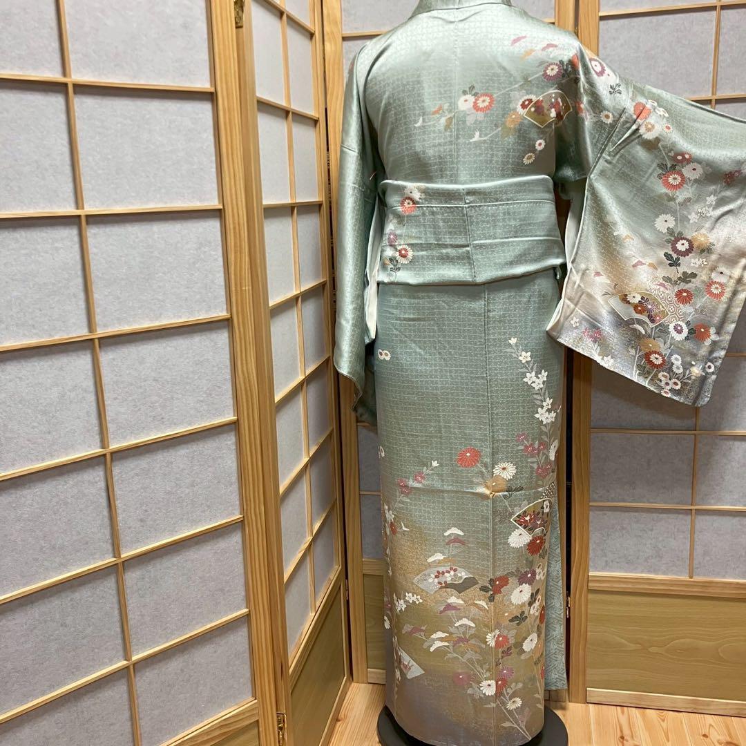 4404# Japanese Kimono Vintage Womens Silk Fabric Robe Kimono only sold Unused