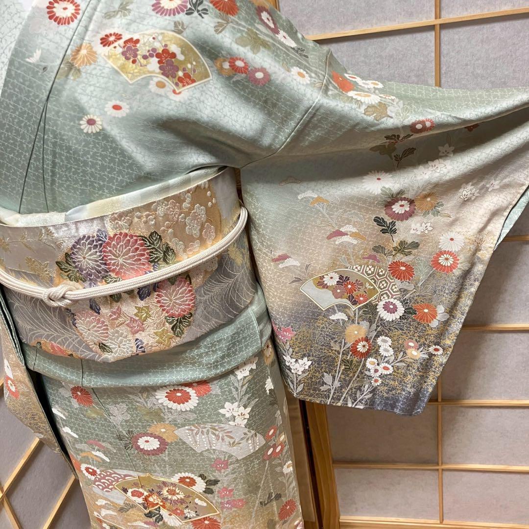 4404# Japanese Kimono Vintage Womens Silk Fabric Robe Kimono only sold Unused