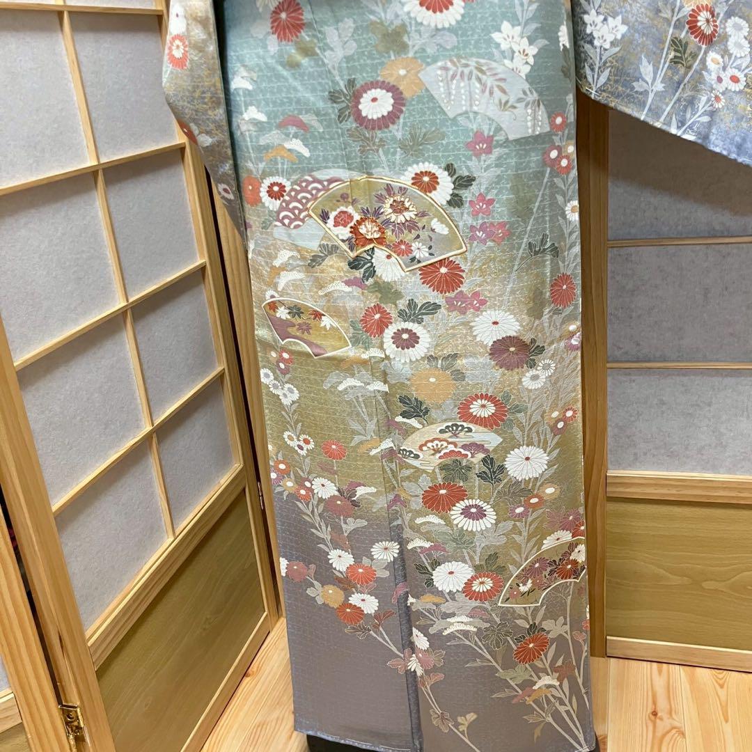 4404# Japanese Kimono Vintage Womens Silk Fabric Robe Kimono only sold Unused