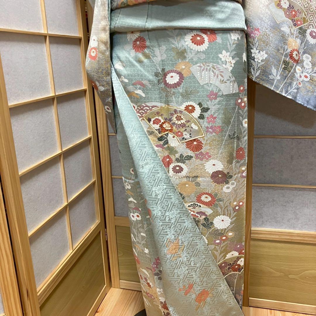 4404# Japanese Kimono Vintage Womens Silk Fabric Robe Kimono only sold Unused
