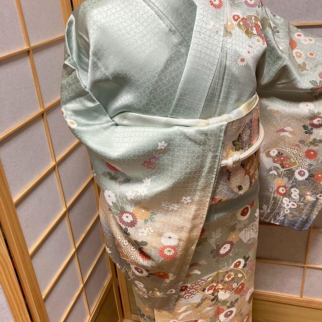 4404# Japanese Kimono Vintage Womens Silk Fabric Robe Kimono only sold Unused
