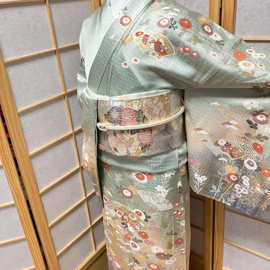 4404# Japanese Kimono Vintage Womens Silk Fabric Robe Kimono only sold Unused