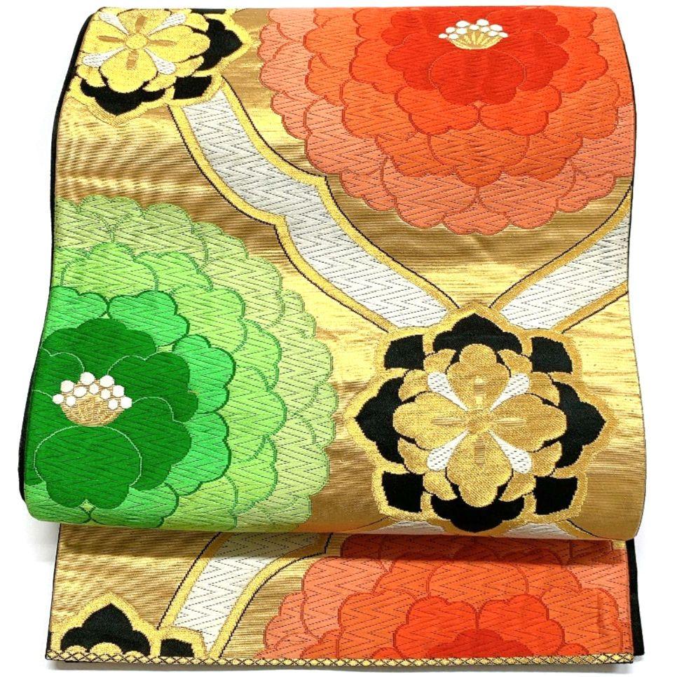 4084# Japanese Vintage Fukuro Obi Belt Kimono Fabric Silk Traditional Embroidery
