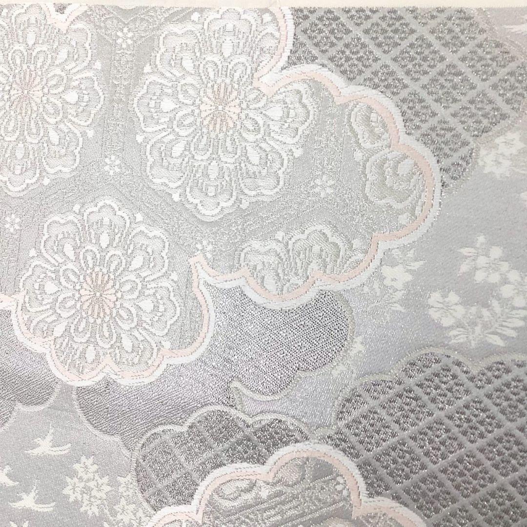 3633# Japanese Vintage Fukuro Obi Belt Kimono Fabric Silk Traditional Silver