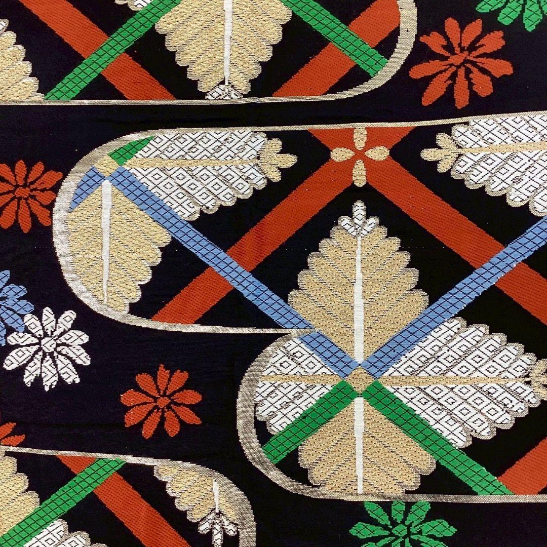 4242# Japanese Vintage Fukuro Obi Belt Kimono Fabric Silk Traditional black