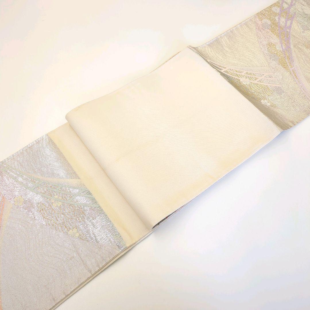 2505# Japanese Vintage Fukuro Obi Belt Kimono Fabric Silk Traditional Silver