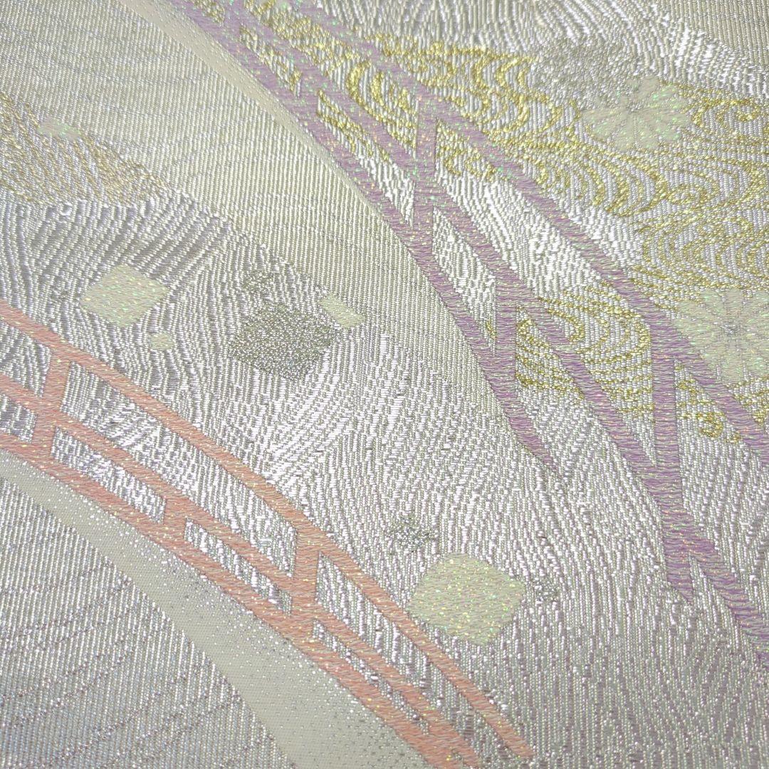 2505# Japanese Vintage Fukuro Obi Belt Kimono Fabric Silk Traditional Silver