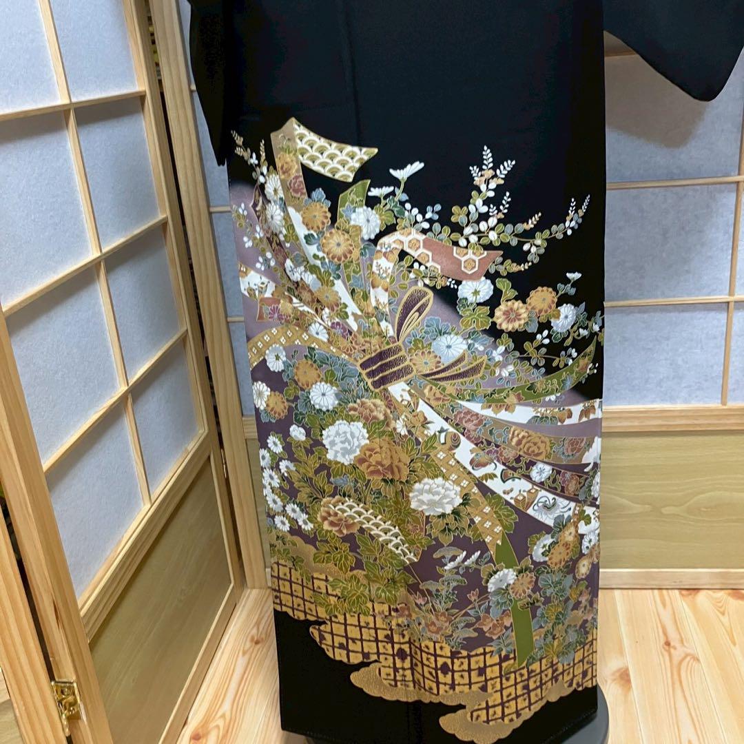 5457# Japanese Tomesode Kimono Vintage Womens Silk Fabric Robe Kimono only sold