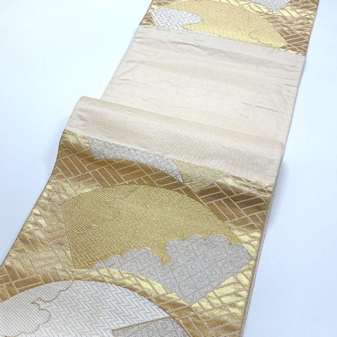 3757# Japanese Vintage Fukuro Obi Belt Kimono Fabric Silk Traditional Gold