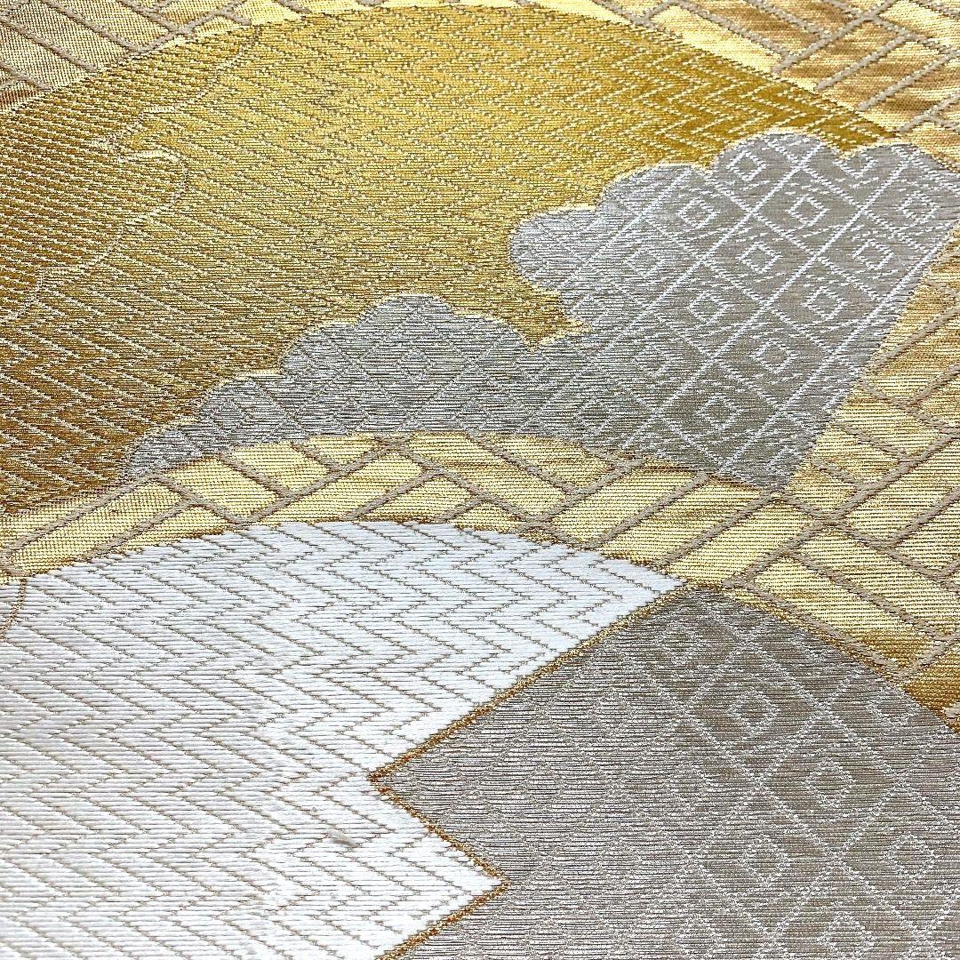 3757# Japanese Vintage Fukuro Obi Belt Kimono Fabric Silk Traditional Gold