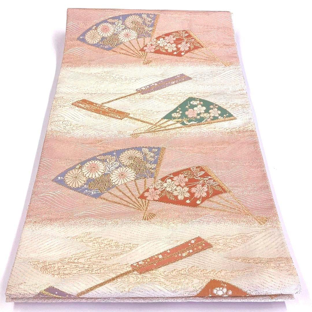 3556# Japanese Vintage Fukuro Obi Belt Kimono Fabric Silk Traditional White Pink