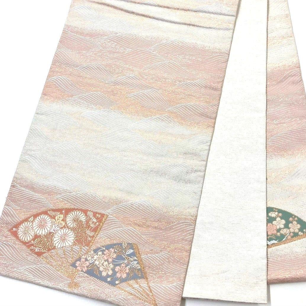 3556# Japanese Vintage Fukuro Obi Belt Kimono Fabric Silk Traditional White Pink