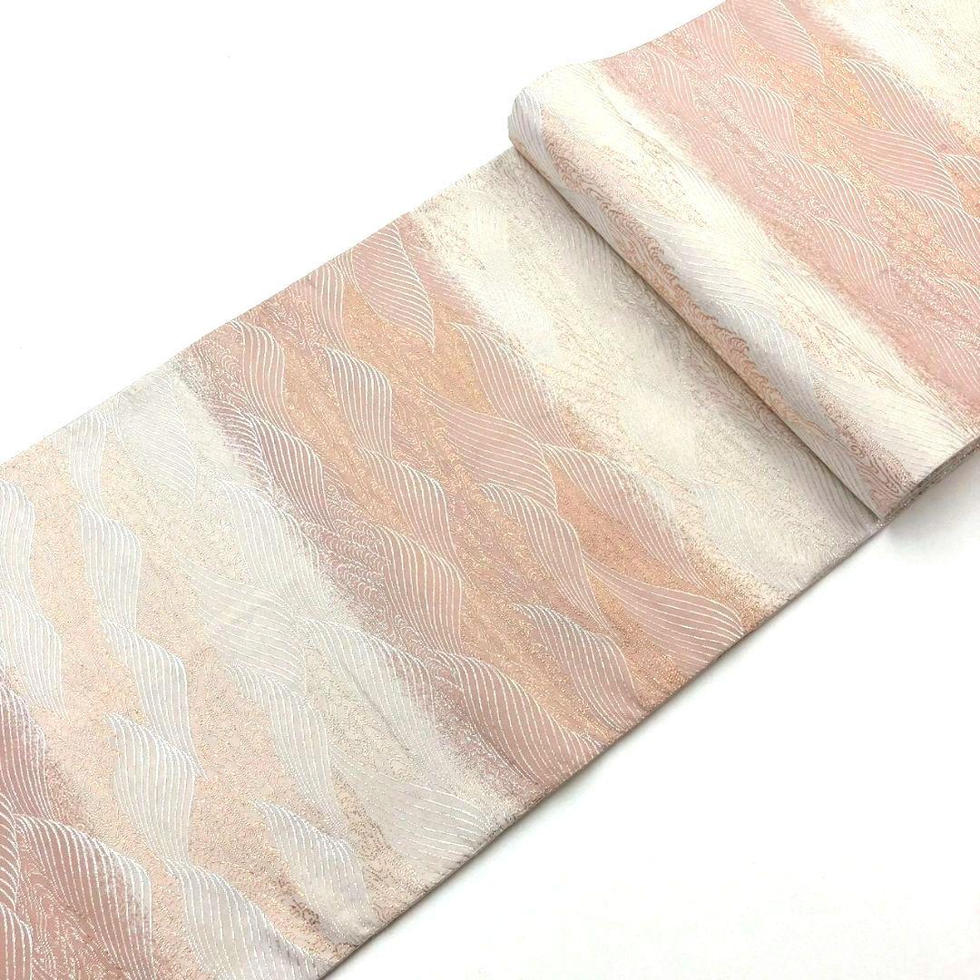 3556# Japanese Vintage Fukuro Obi Belt Kimono Fabric Silk Traditional White Pink