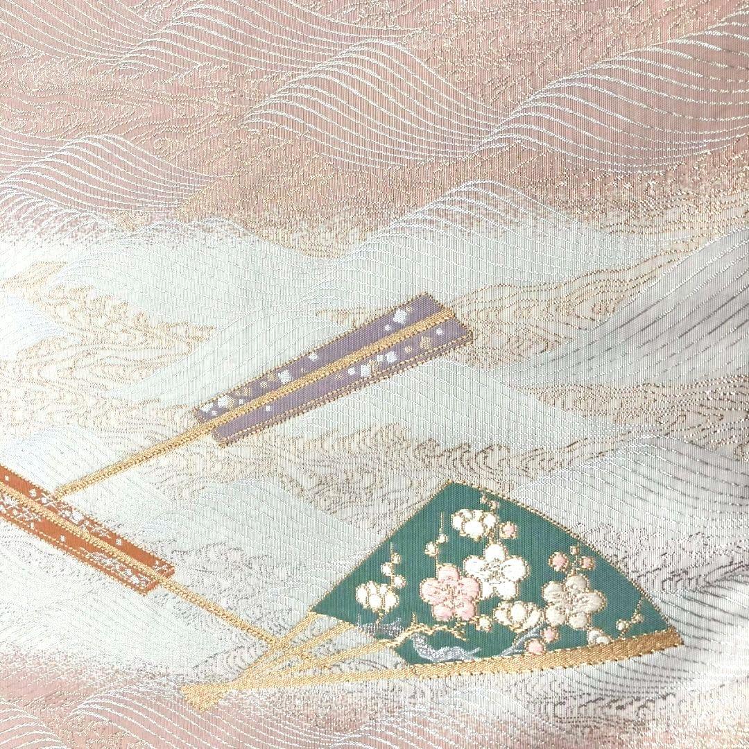 3556# Japanese Vintage Fukuro Obi Belt Kimono Fabric Silk Traditional White Pink