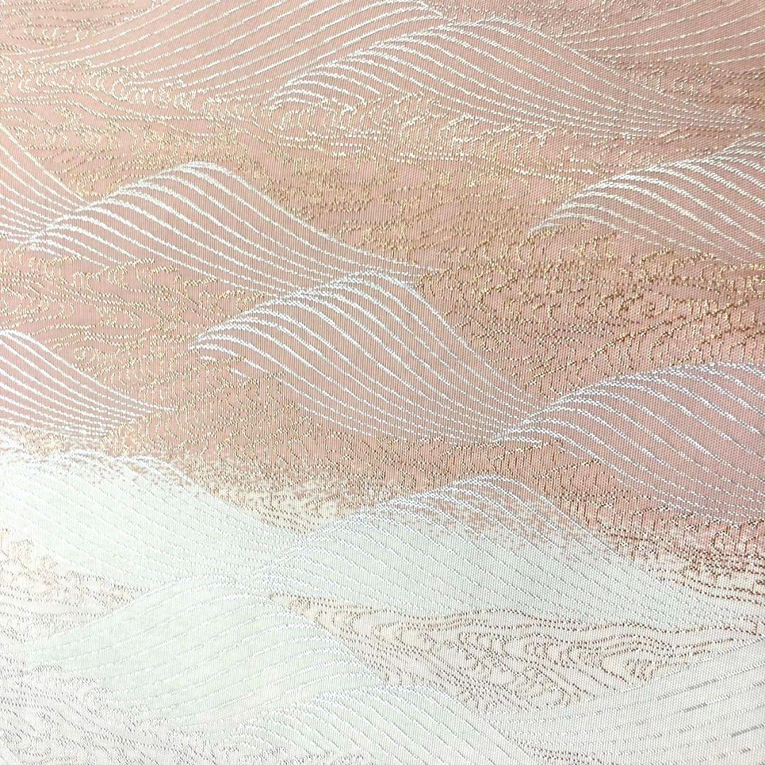 3556# Japanese Vintage Fukuro Obi Belt Kimono Fabric Silk Traditional White Pink