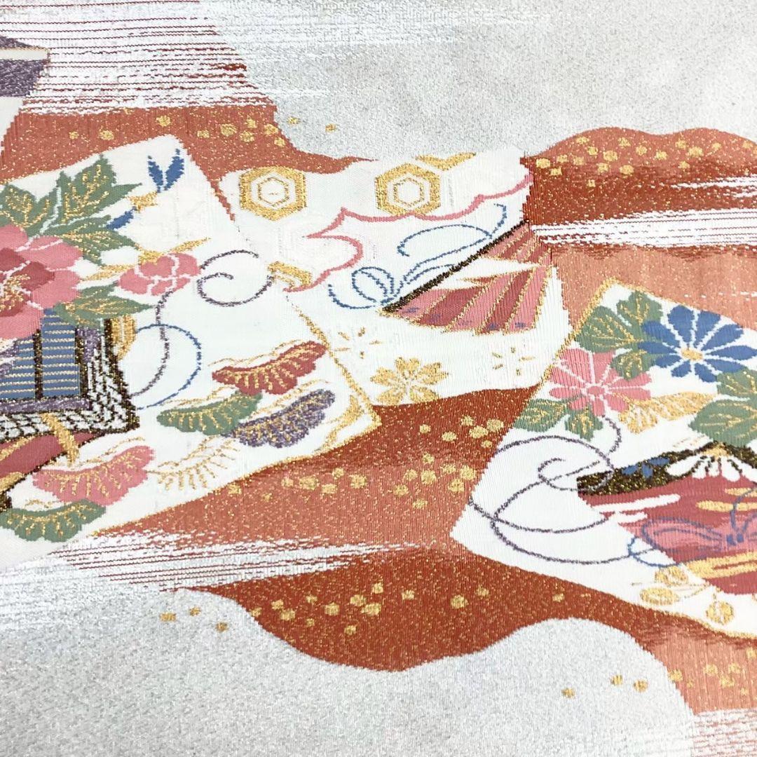 4733# Japanese Vintage Fukuro Obi Belt Kimono Fabric Silk Traditional Silver