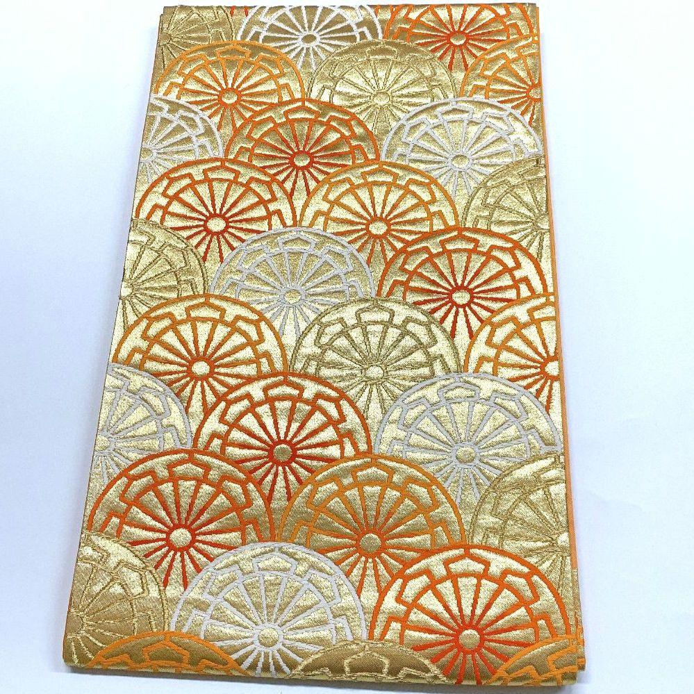 4092# Japanese Vintage Fukuro Obi Belt Kimono Fabric Silk Traditional Gold