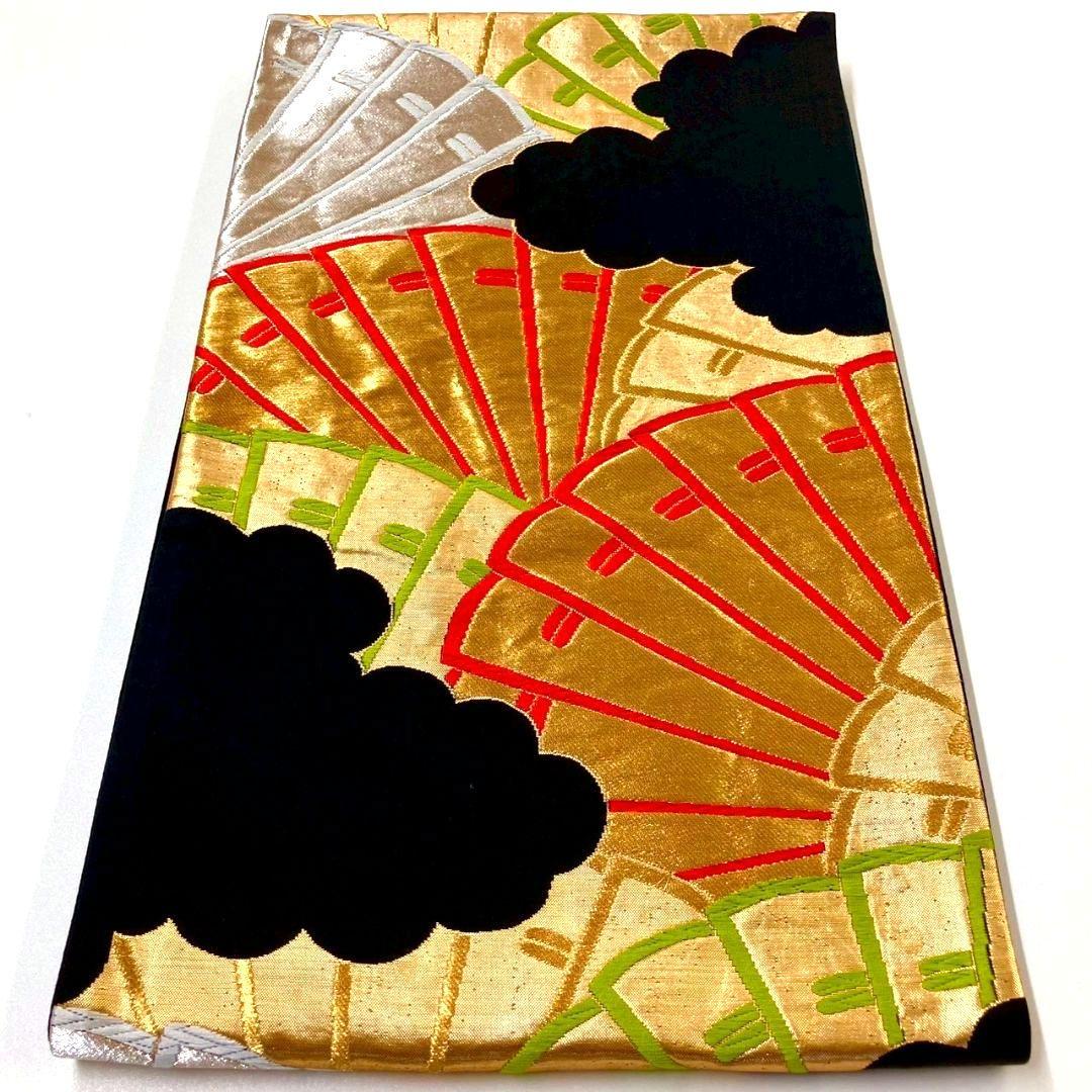 3545# Japanese Vintage Fukuro Obi Belt Kimono Fabric Silk Traditional Black